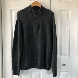 Chaps Gray 1/4 Button Mock Neck Knit Pullover Sweater